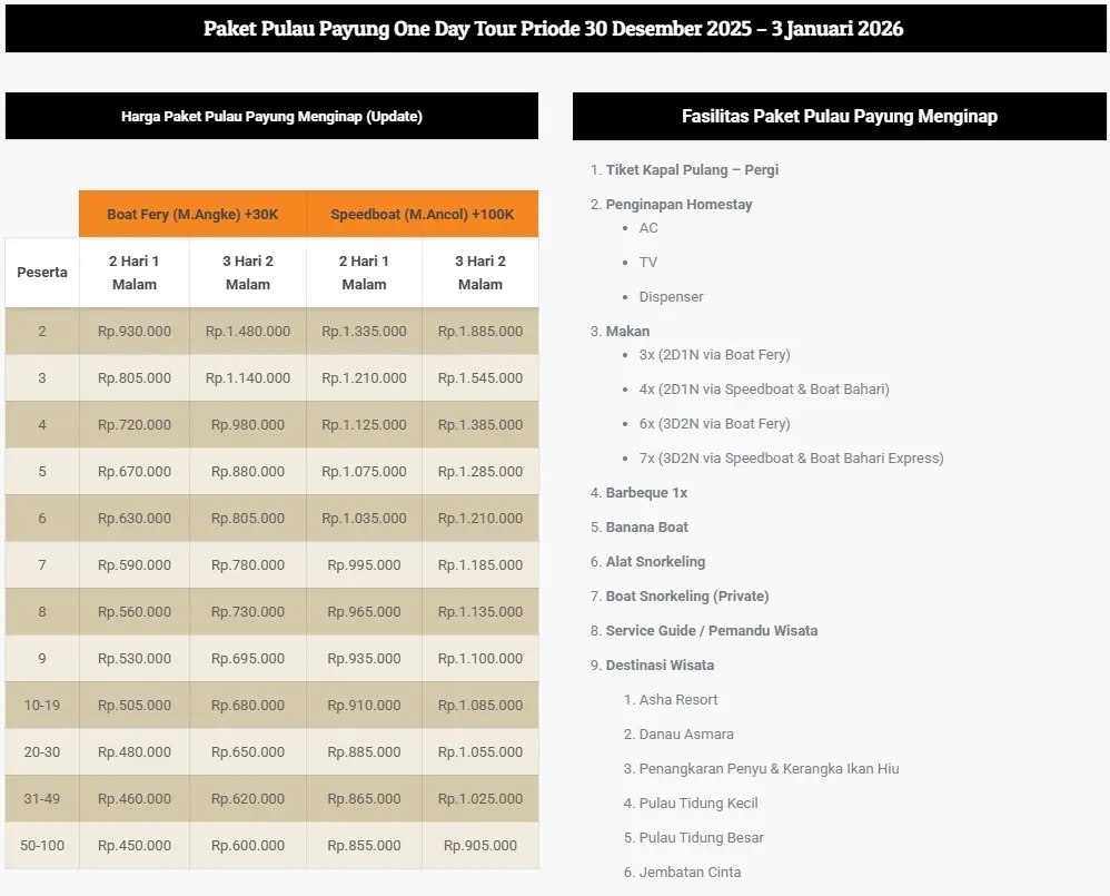 harga tour pulau payung di tahun baru
