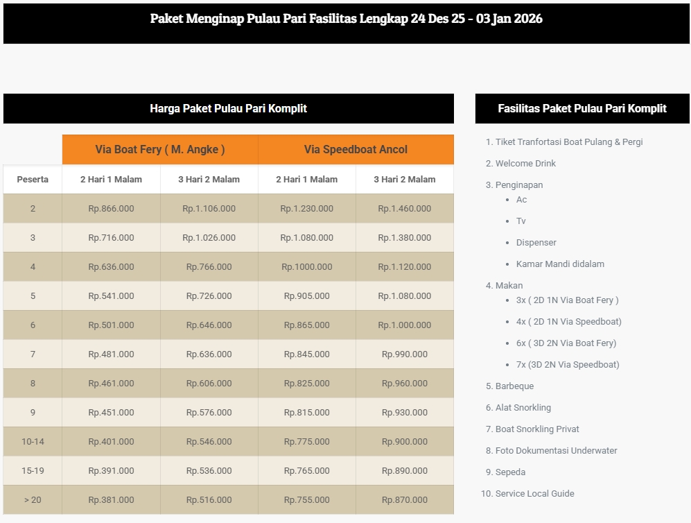 harga paket wisata tahun baru di pulau putri